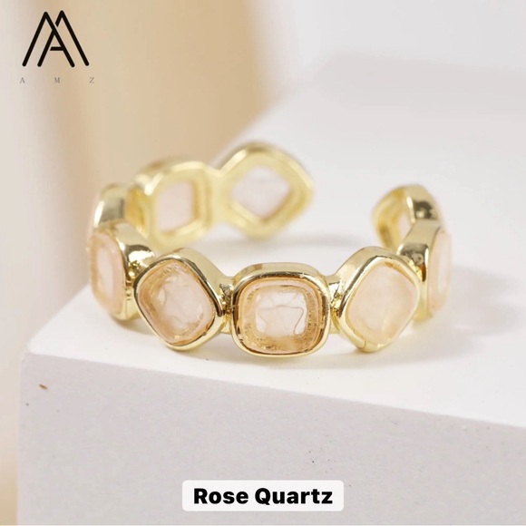 Gorgeous Crystal Gemstone Gold Open Band Ring - Picture 2 of 7